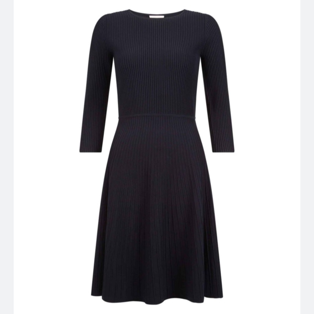 Women's Black Ribbed Knit Fit-and-Flare Dress